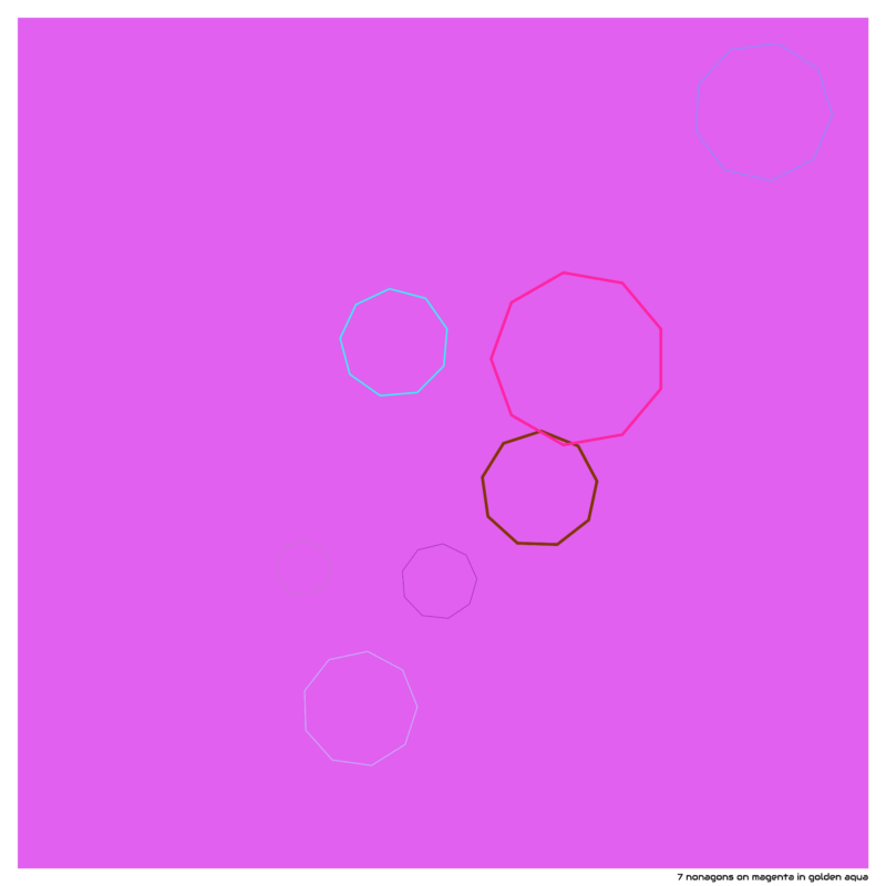 7 nonagons on magenta in golden aqua