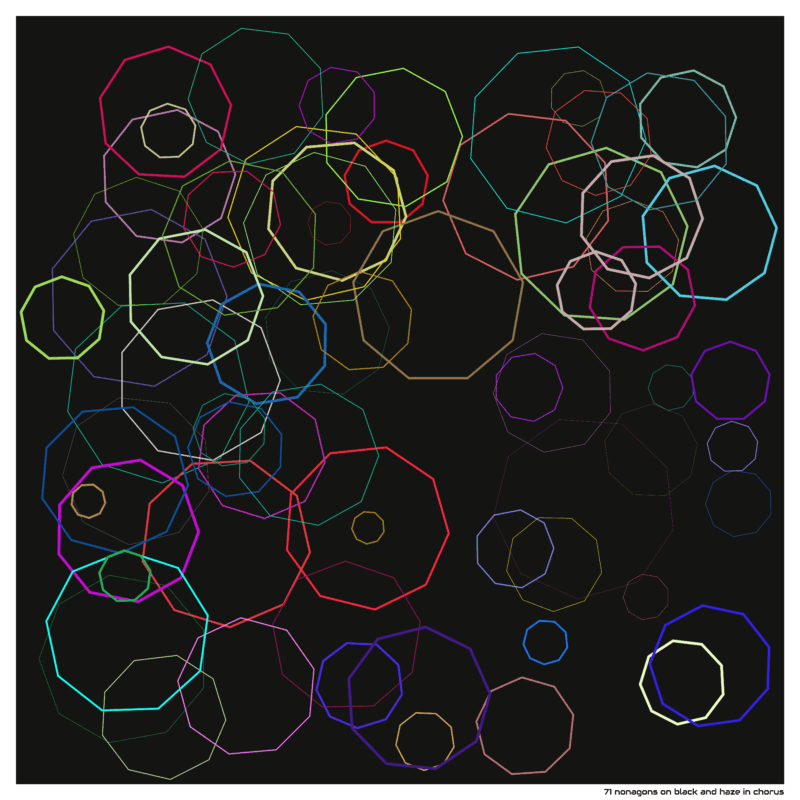 71 nonagons on black and haze in chorus