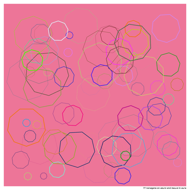 77 nonagons on azure and mauve in aura