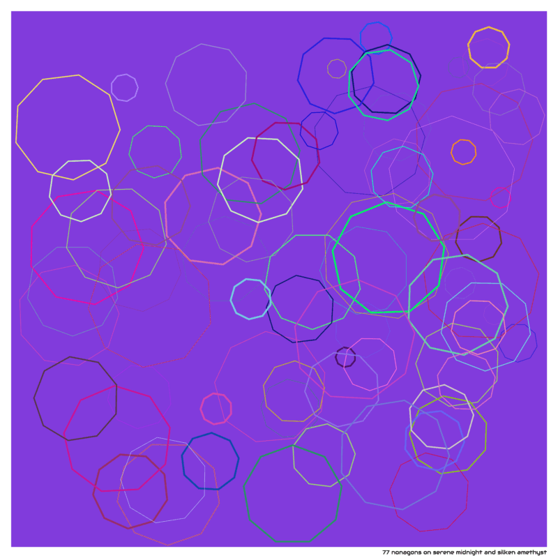77 nonagons on serene midnight and silken amethyst
