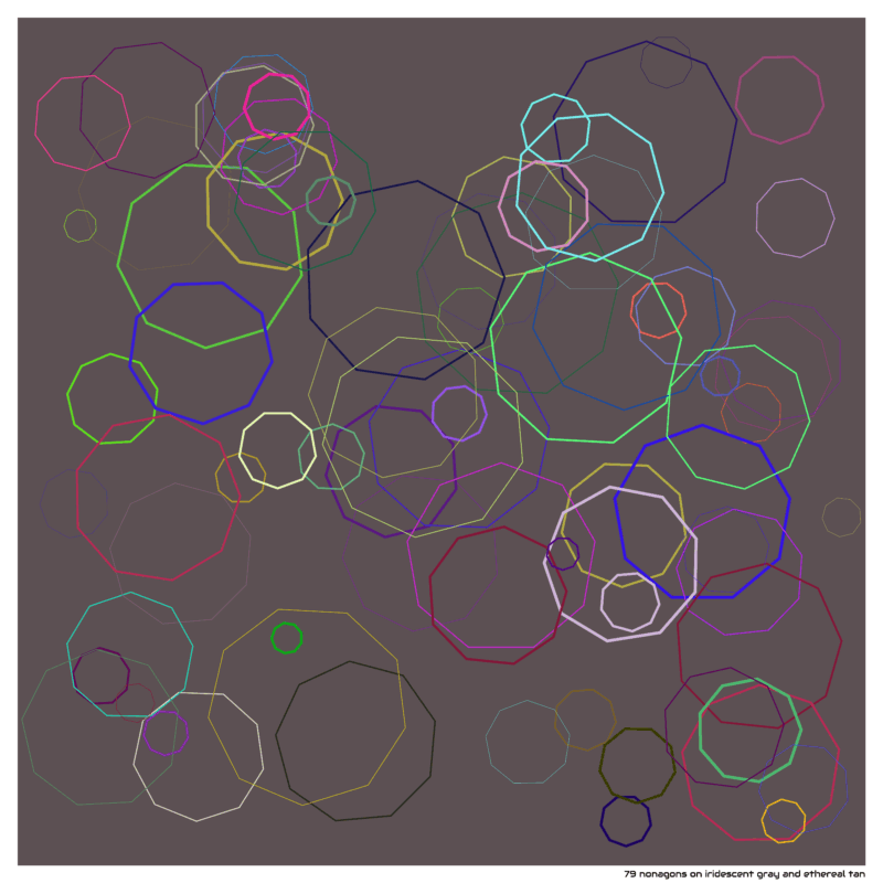 79 nonagons on iridescent gray and ethereal tan