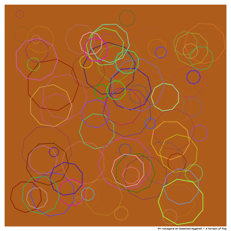 94 nonagons on bleached eggshell — a horizon of fog