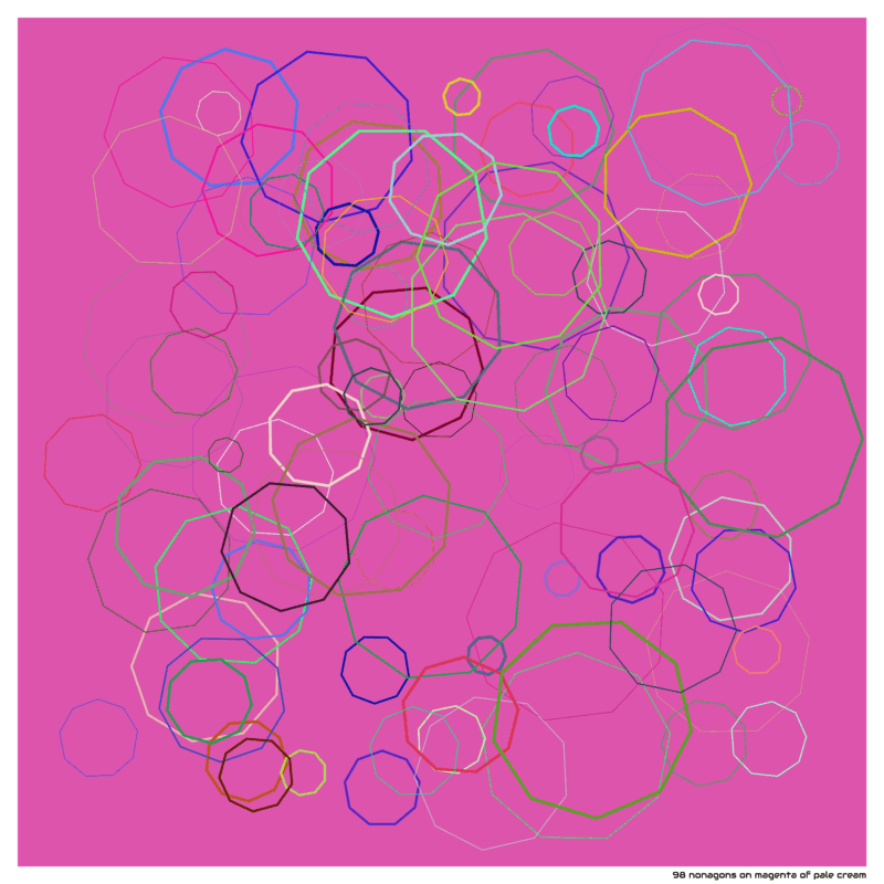 98 nonagons on magenta of pale cream
