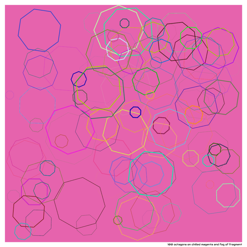 100 octagons on chilled magenta and fog of fragment