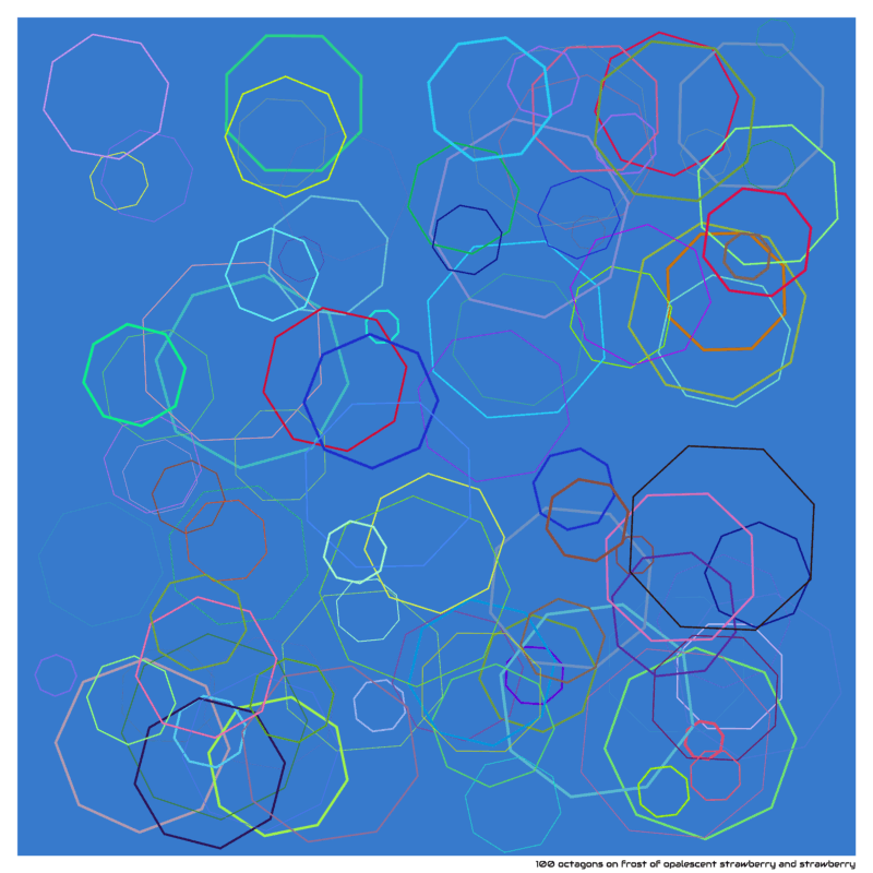 100 octagons on frost of opalescent strawberry and strawberry