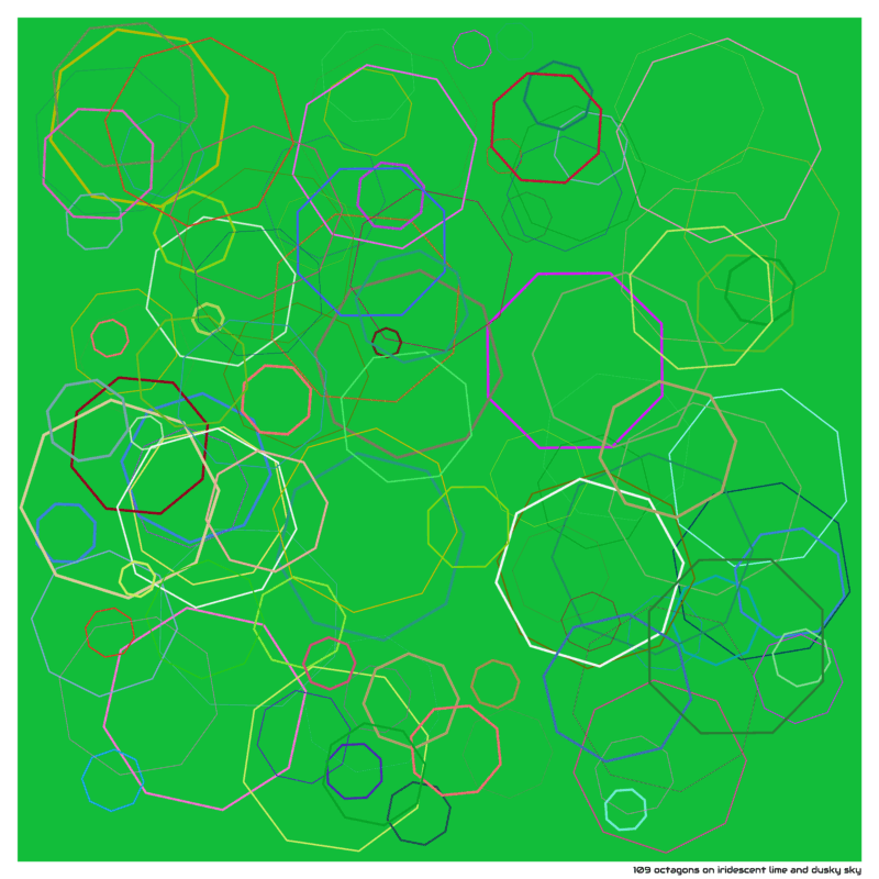 109 octagons on iridescent lime and dusky sky