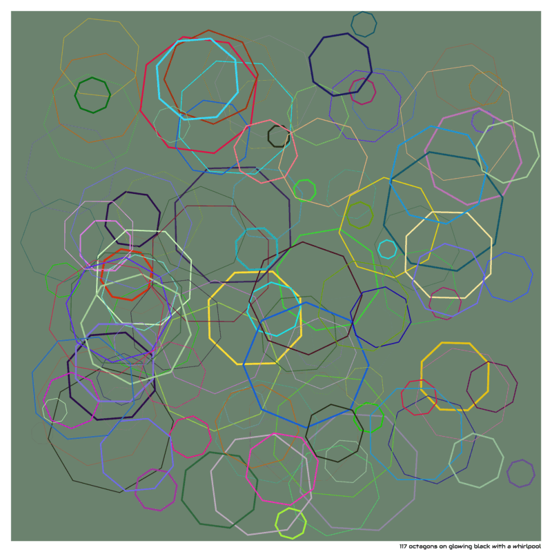 117 octagons on glowing black with a whirlpool