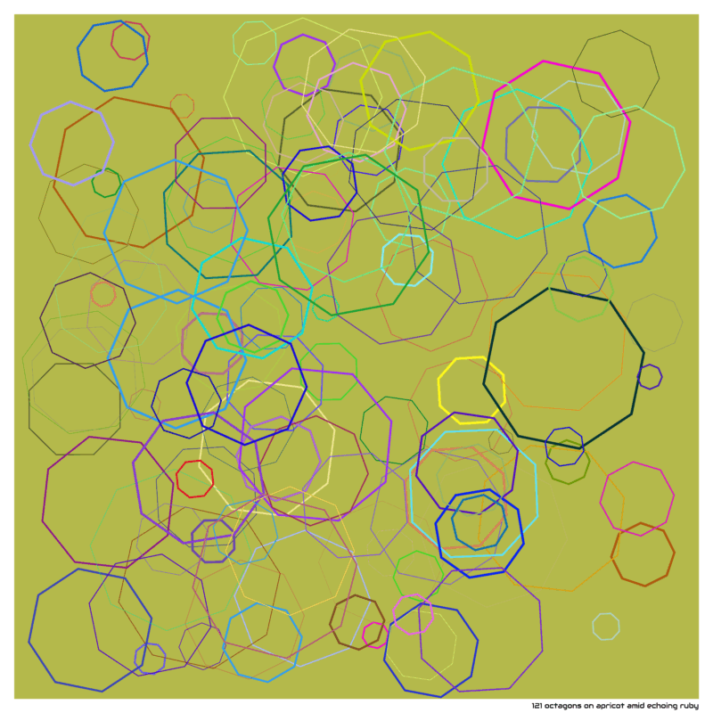 121 octagons on apricot amid echoing ruby