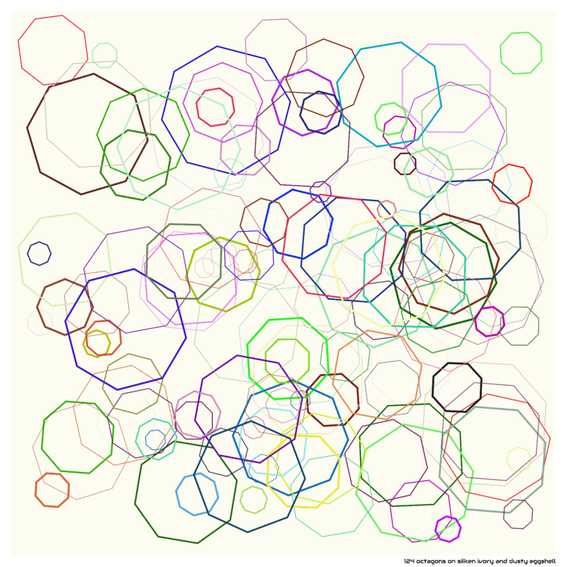 124 octagons on silken ivory and dusty eggshell