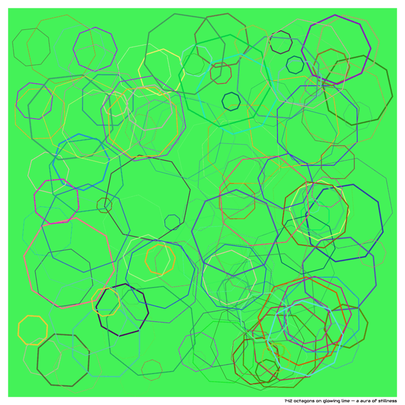 142 octagons on glowing lime — a aura of stillness