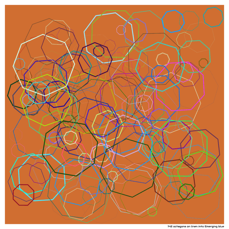 142 octagons on linen into Emerging blue