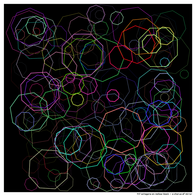 147 octagons on mellow black — a chorus of mirror