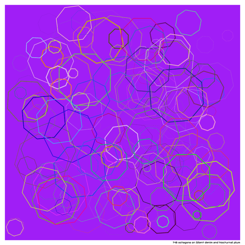 148 octagons on Silent denim and Nocturnal plum