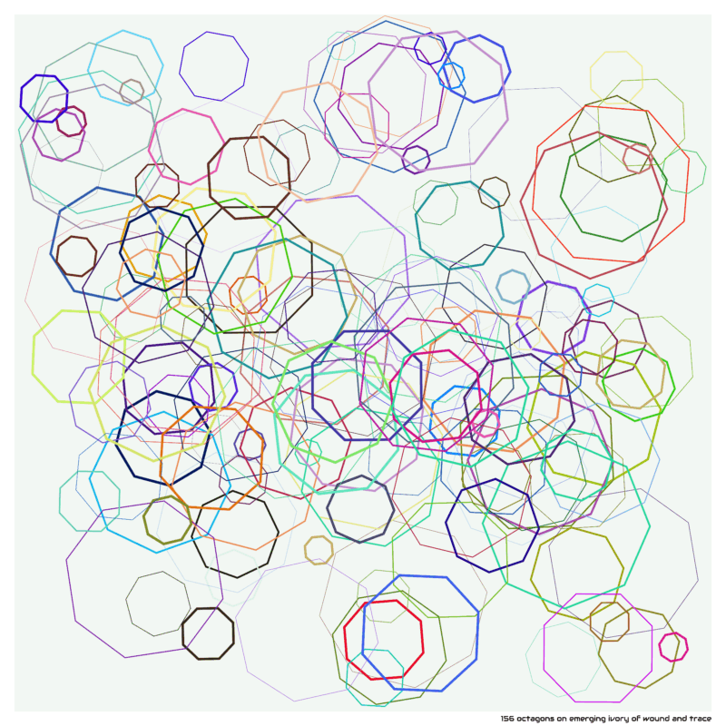 156 octagons on emerging ivory of wound and trace