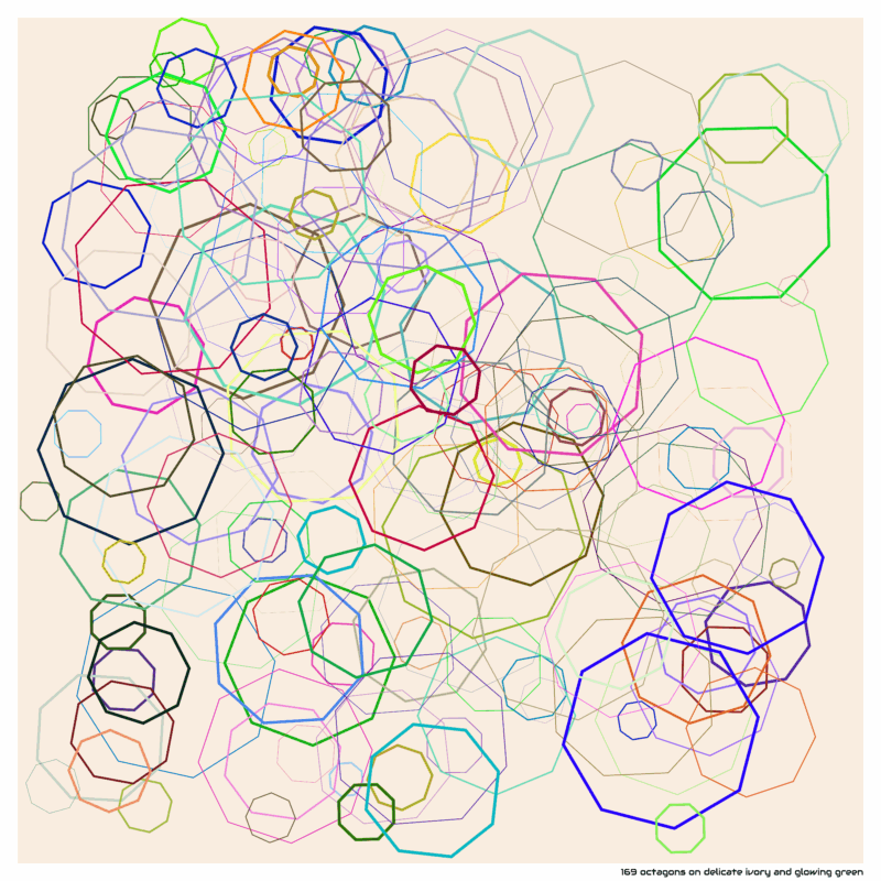 169 octagons on delicate ivory and glowing green