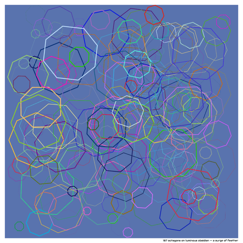 187 octagons on luminous obsidian — a surge of feather
