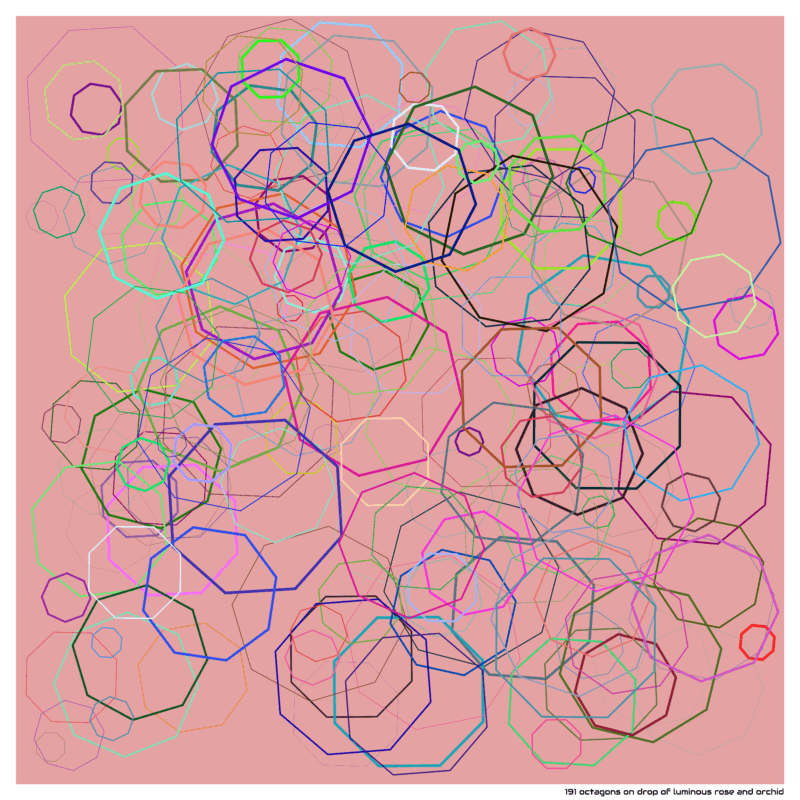 191 octagons on drop of luminous rose and orchid