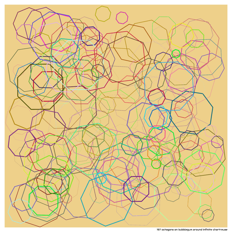 197 octagons on bubblegum around infinite chartreuse