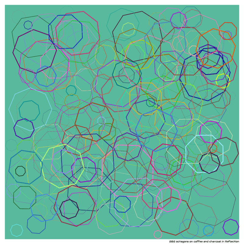 202 octagons on coffee and charcoal in Reflection