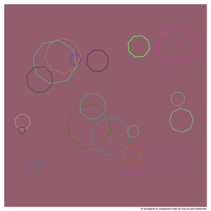 21 octagons on opalescent mist of wound and reflection