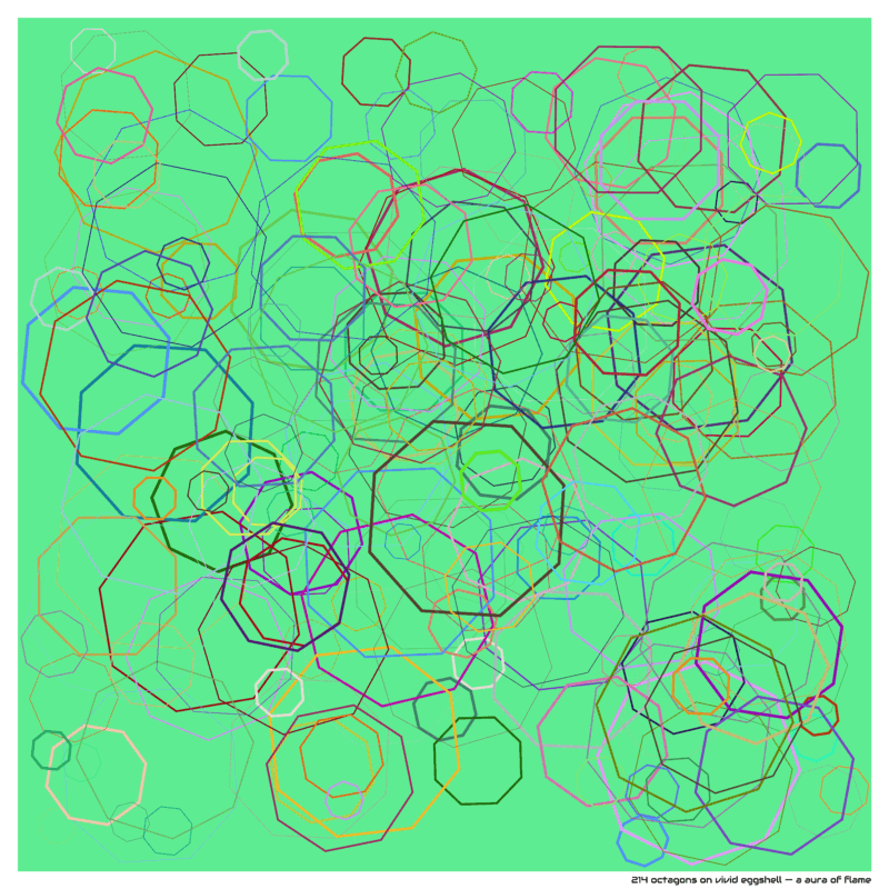 214 octagons on vivid eggshell — a aura of flame