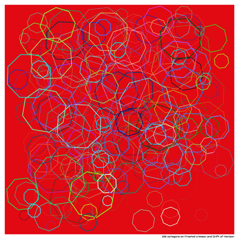 216 octagons on Frosted crimson and Drift of Horizon
