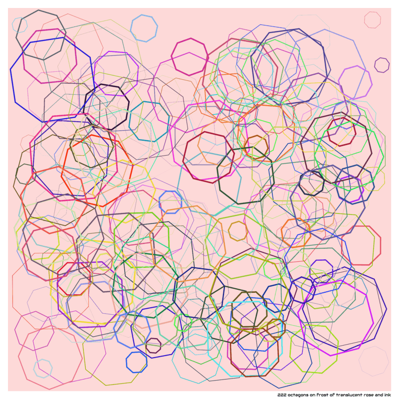 222 octagons on frost of translucent rose and ink