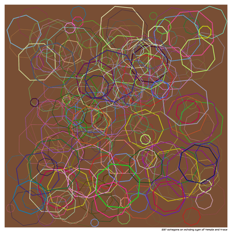 237 octagons on echoing cyan of temple and trace