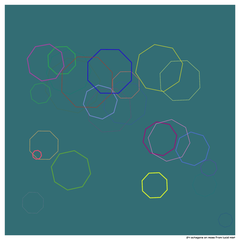 24 octagons on moss from lucid mist
