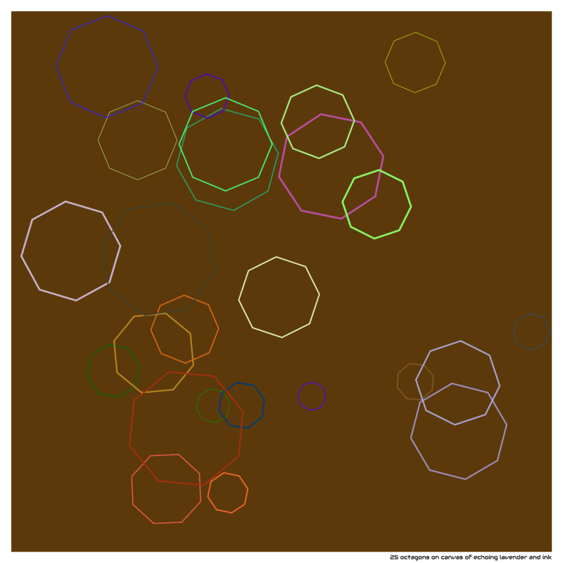 25 octagons on canvas of echoing lavender and ink