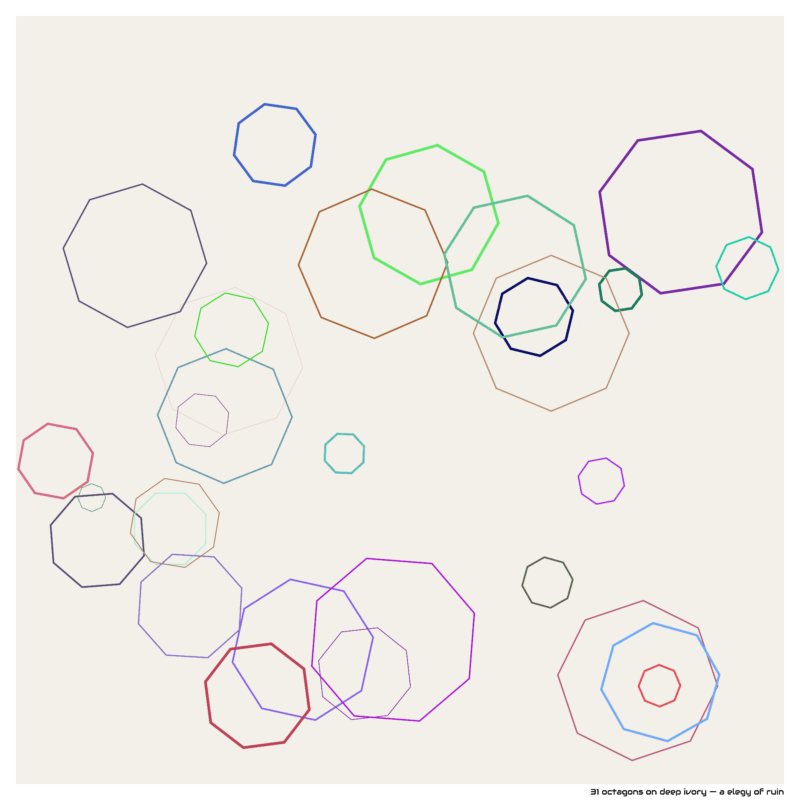 31 octagons on deep ivory — a elegy of ruin