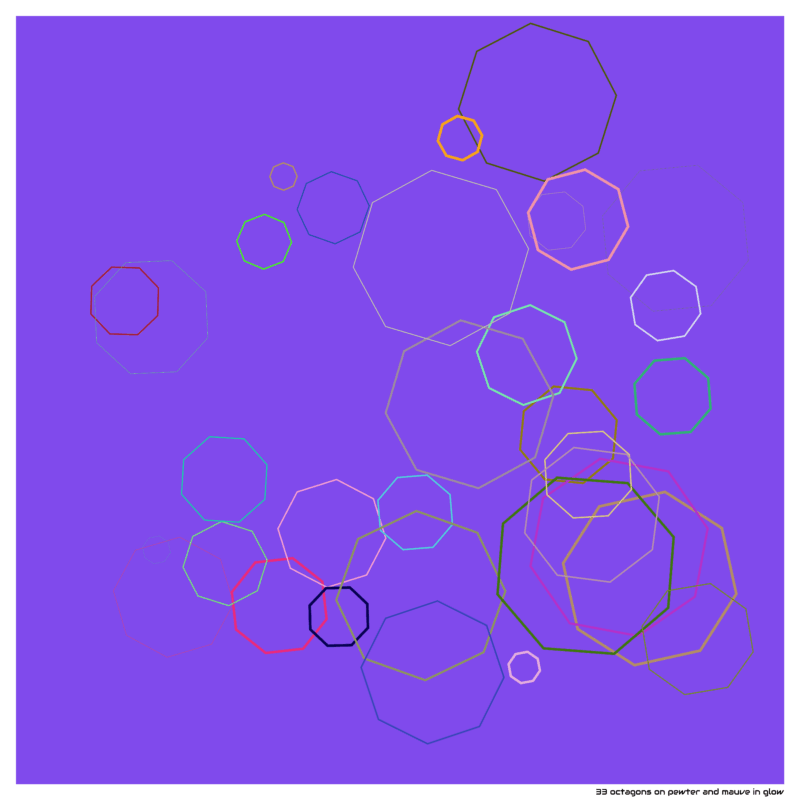 33 octagons on pewter and mauve in glow