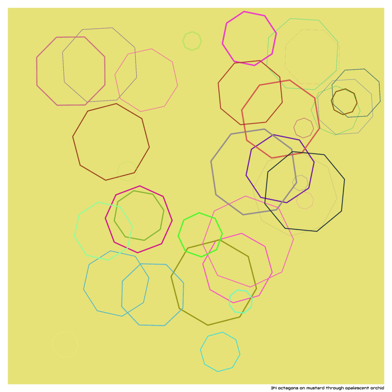 34 octagons on mustard through opalescent orchid