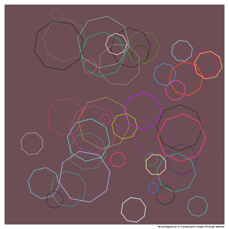 48 octagons on a translucent taupe through silence