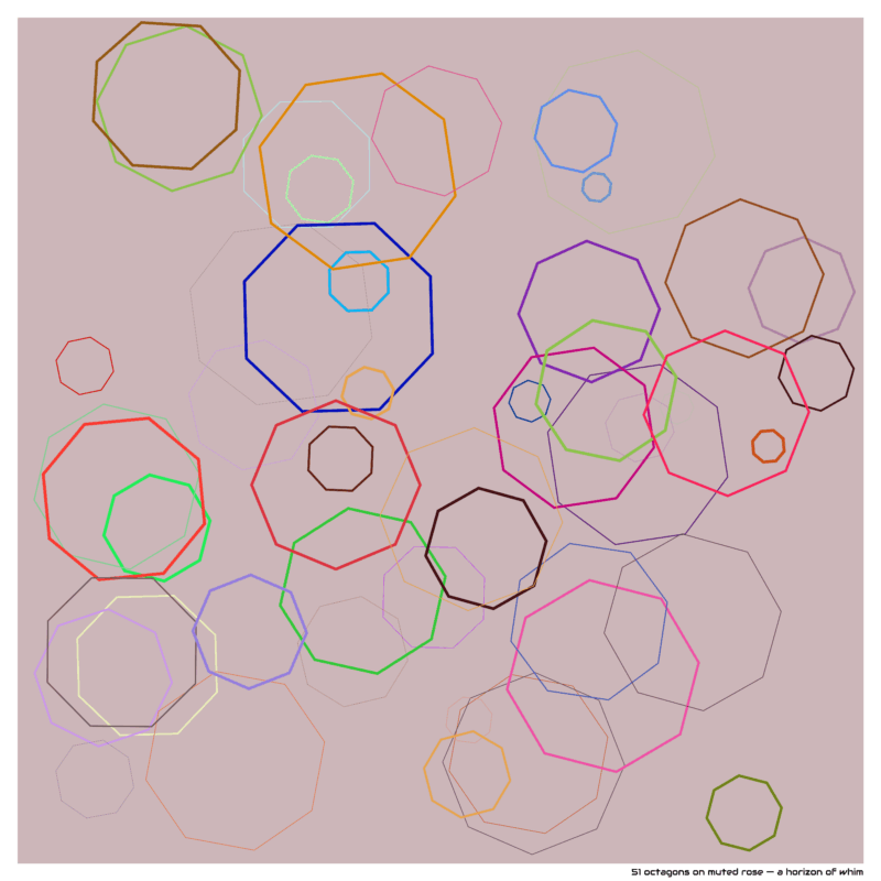 51 octagons on muted rose — a horizon of whim