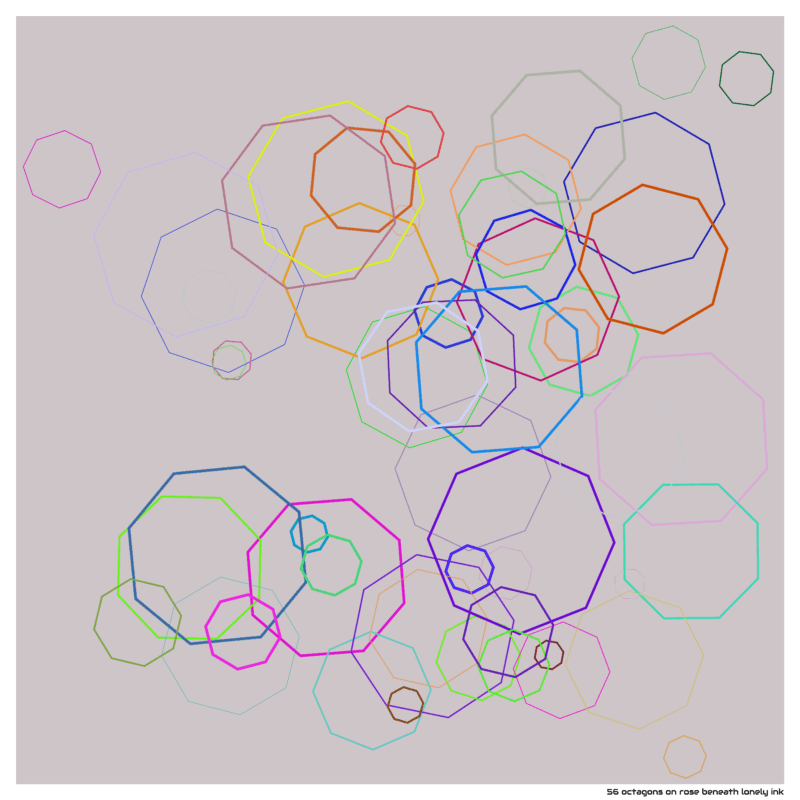 56 octagons on rose beneath lonely ink