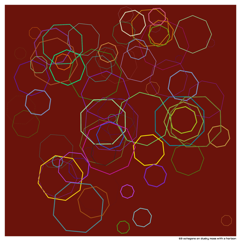 69 octagons on dusky moss with a horizon