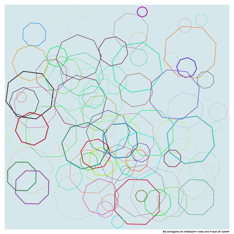86 octagons on iridescent rose and trace of comet