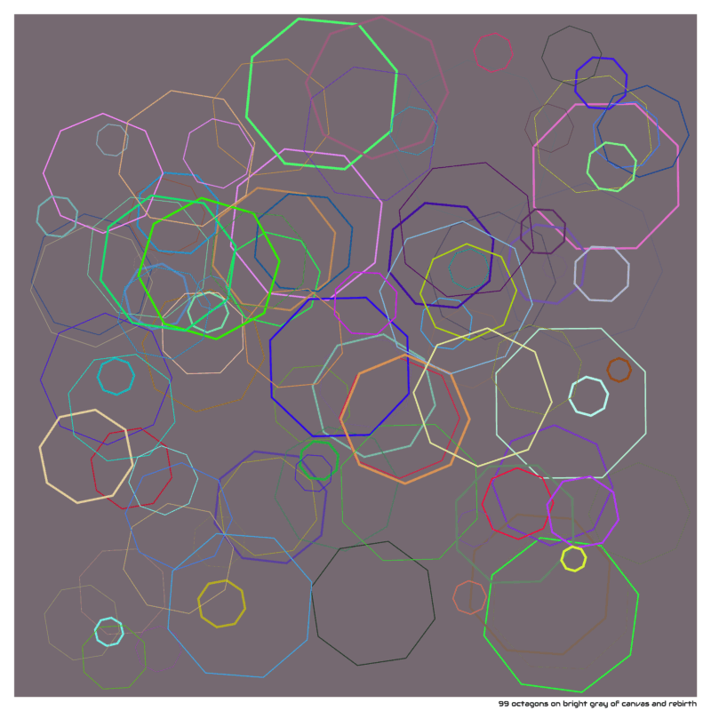 99 octagons on bright gray of canvas and rebirth
