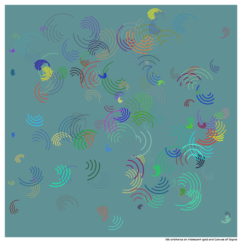 135 orbitarcs on Iridescent gold and Canvas of Signal