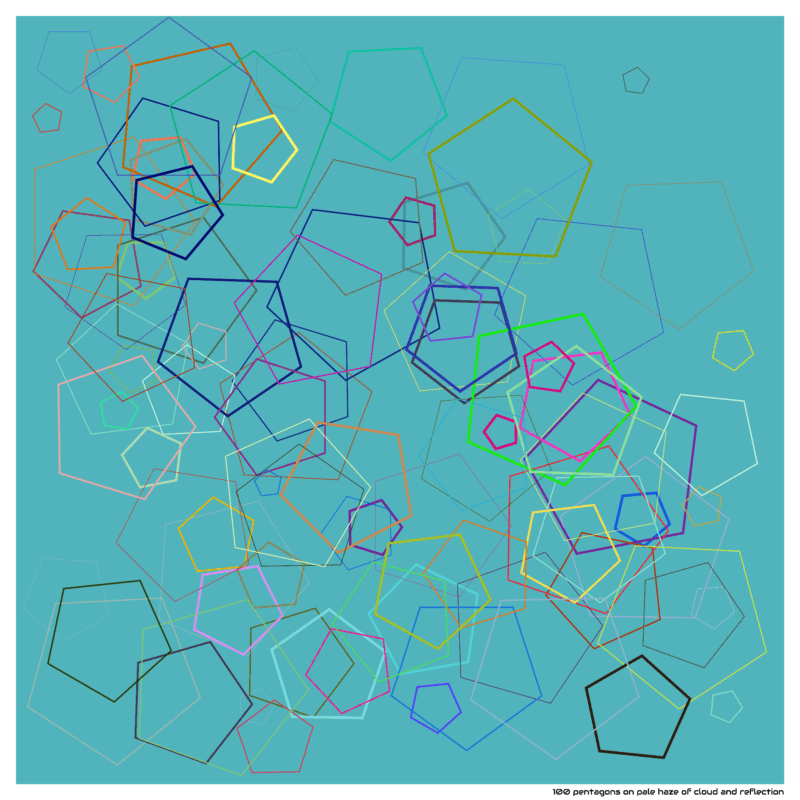 100 pentagons on pale haze of cloud and reflection