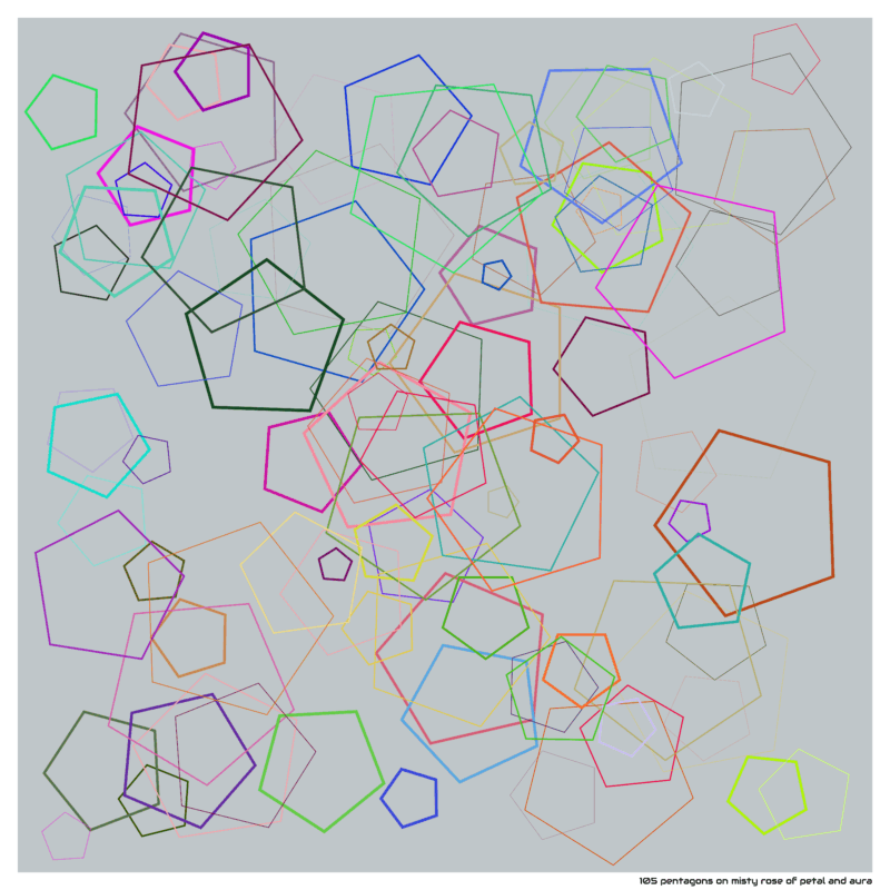 105 pentagons on misty rose of petal and aura