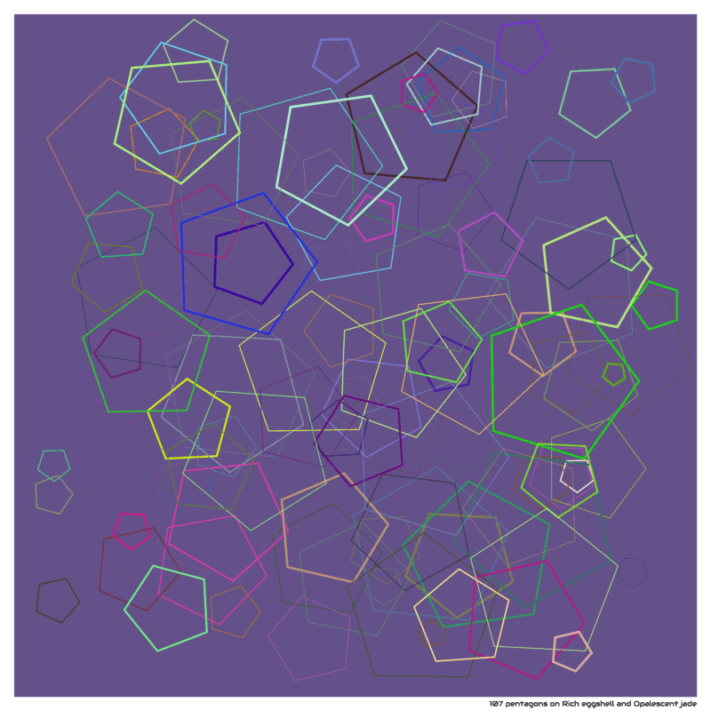 107 pentagons on Rich eggshell and Opalescent jade