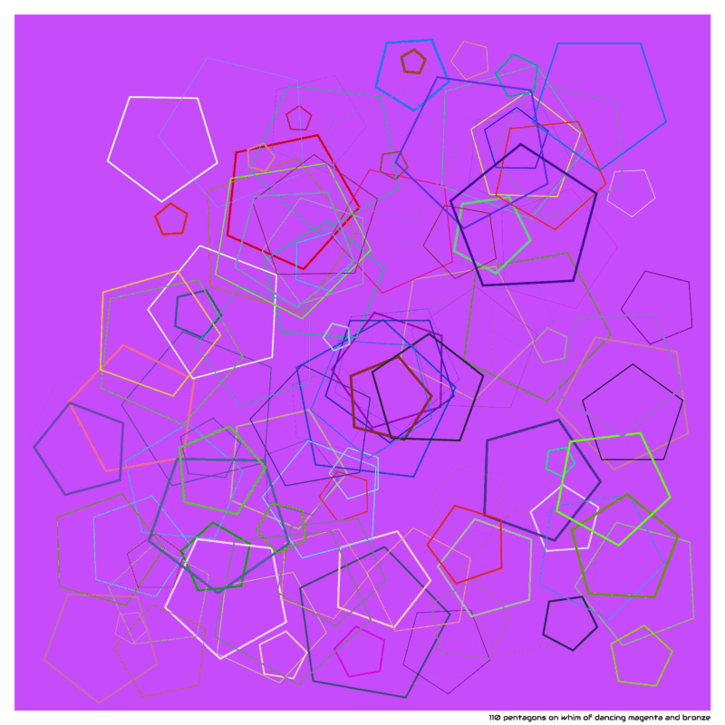 110 pentagons on whim of dancing magenta and bronze