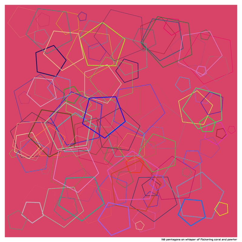 110 pentagons on whisper of flickering coral and pewter