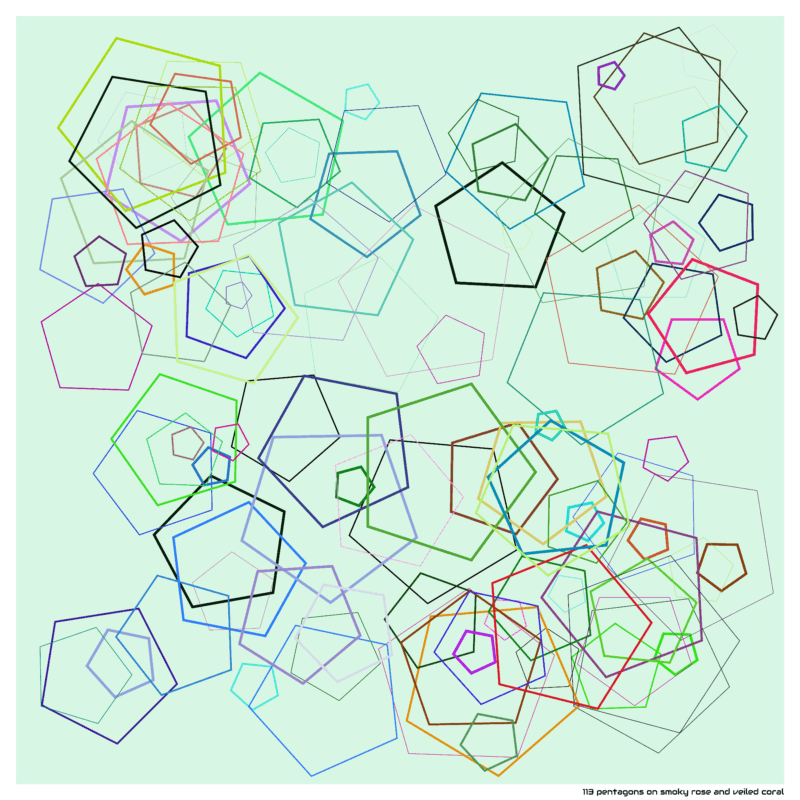 113 pentagons on smoky rose and veiled coral