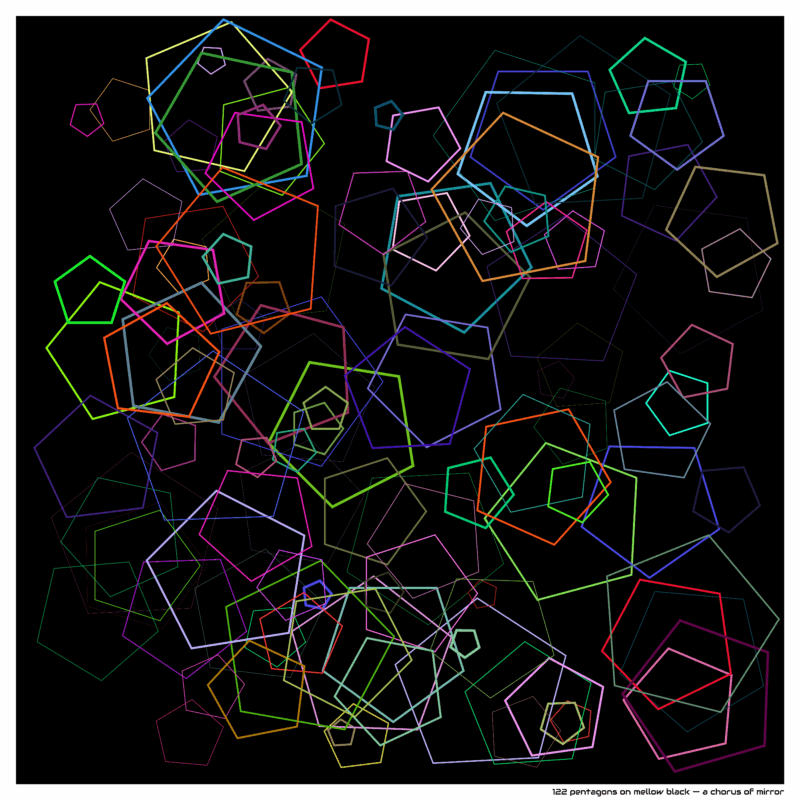 122 pentagons on mellow black — a chorus of mirror