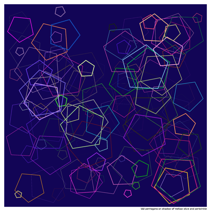 122 pentagons on shadow of mellow olive and periwinkle