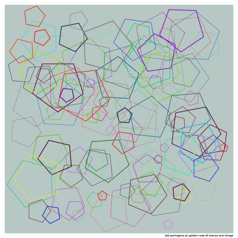 123 pentagons on golden rose of silence and mirage