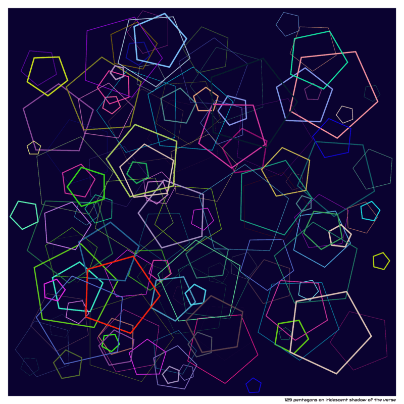 129 pentagons on iridescent shadow of the verse